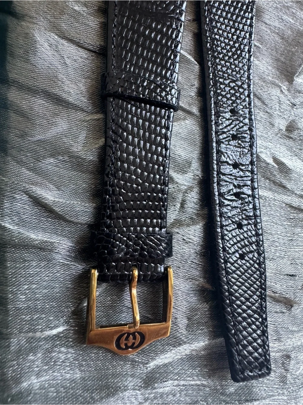 GUCCI VINTAGE LIZARD WRISTWATCH BAND BLACK 19mm